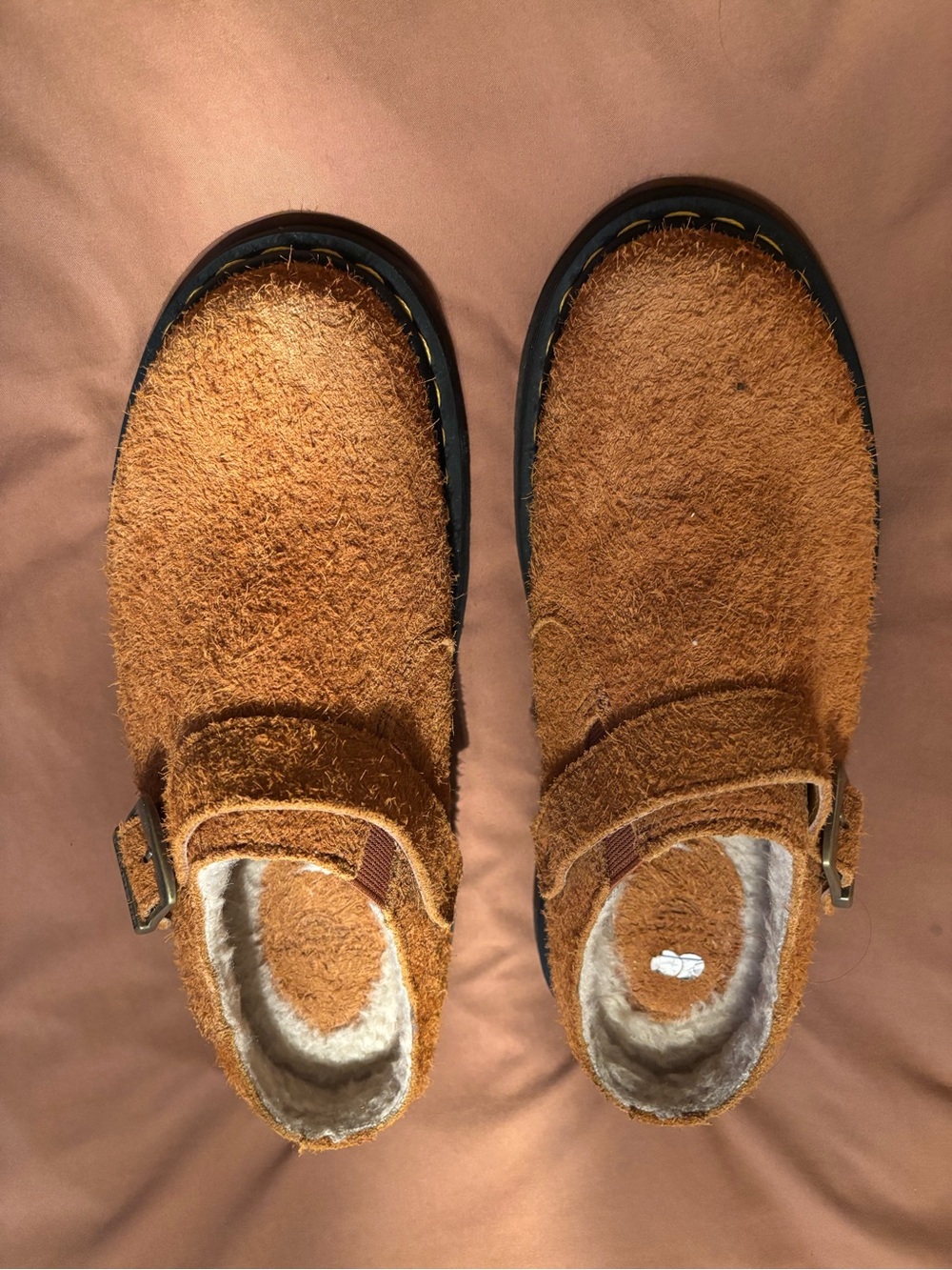 Dr. Martens Isham Pecan Long Napped Buckle Clog with Shearling Lining L8 M7 - Picture 2 of 5